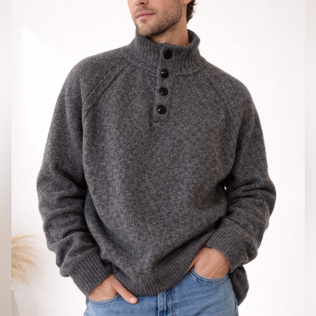 Banana Republic Wool Henley Sweater Xl Italian Yarn Charcoal Cozy Luxury